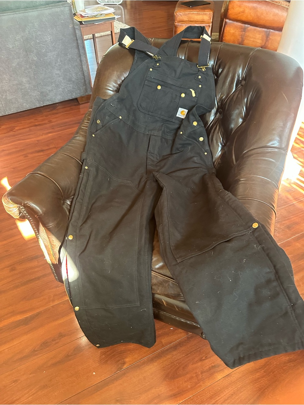Carhartt mens lined overall bibs black 44 x32
